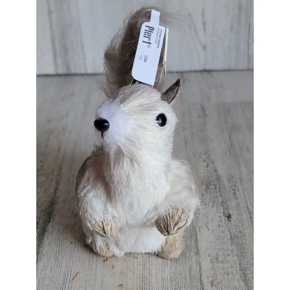 Pier 1 mini bristle‎ brush winter squirrel glitter Xmas figure